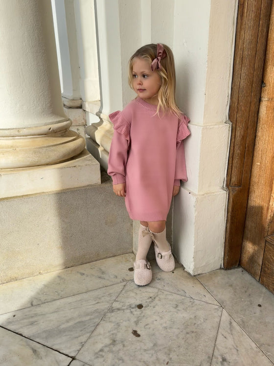 Edie Knitted Frill Jumper Dress - Rose