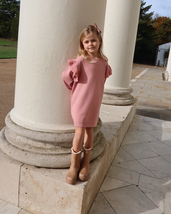 Edie Knitted Frill Jumper Dress - Rose